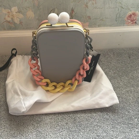 Marc Jacobs The Vanity Peach & Gray Crossbody Bag with Crossbody + Wrist Strap - Picture 2 of 14
